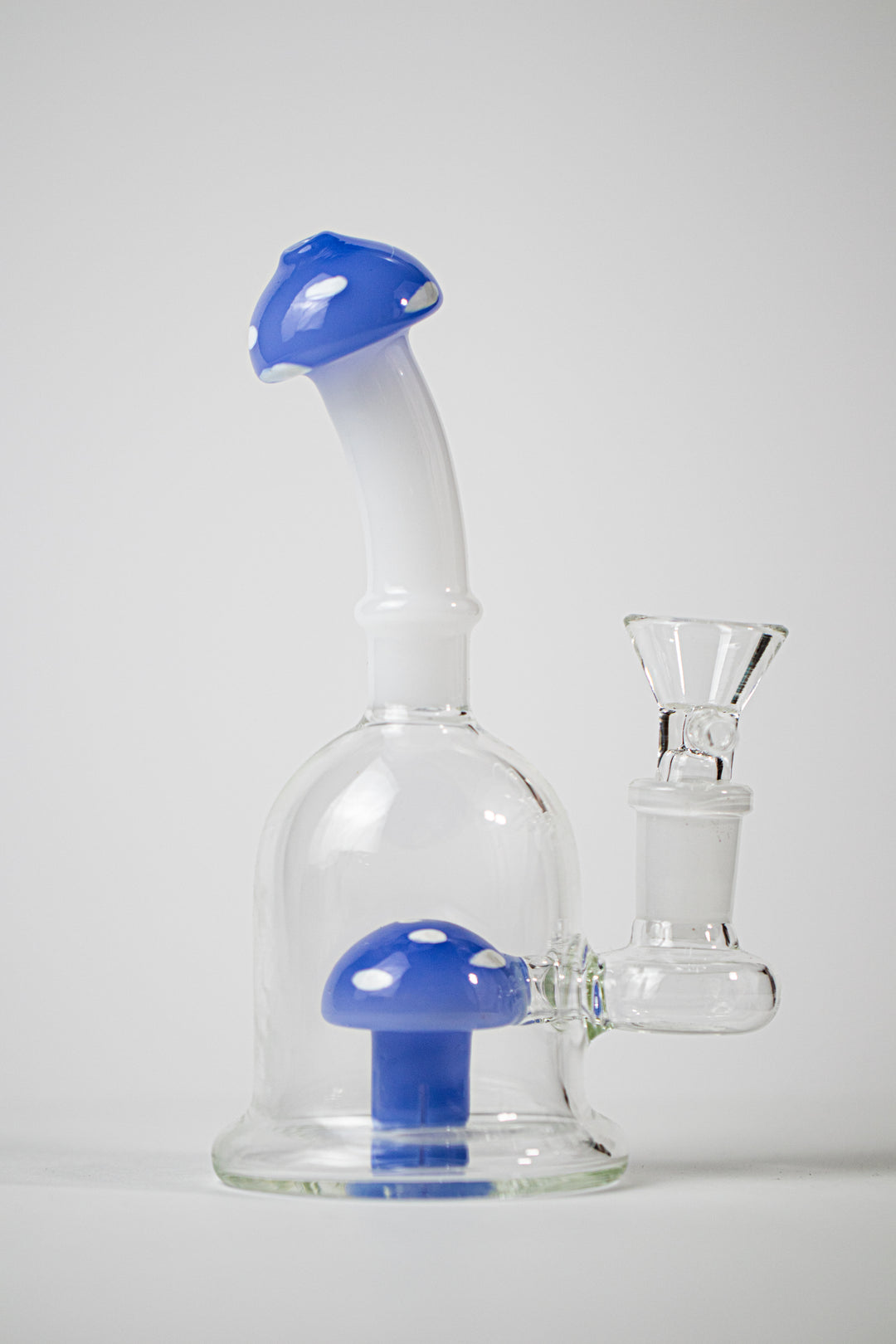  6-inch Mushroom Water Pipe with a blue mushroom mouth inhale opening long neck  unique mushroom-shaped shower head perc,versatility for herb or dabs includes:14mm weed bowl piece