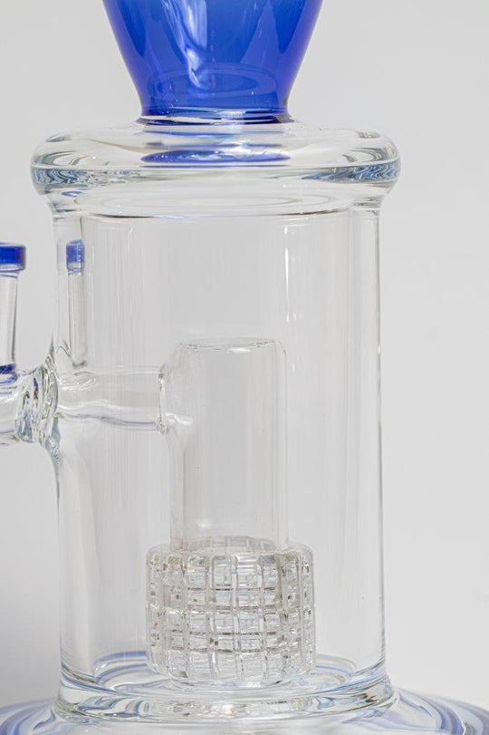 10-inch Blue Water Bong equipped with a Matrix Percolator – a stylish water bong crafted for weed and dabs. Now available for sale, this piece includes a 14MM male bowl piece for weed, a bent down stem with a bubble percolator, ensuring each hit is a cool, smooth, and flavorful experience