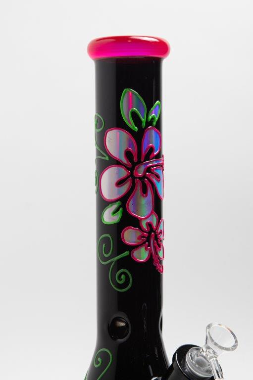 MAJESTIC BLACK - 14" EXTRA HEAVY GLOWING BEAKER BONG - FLORAL THEMED