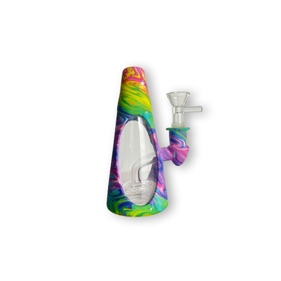 6 inches Marble Silicon with Glass Water Bubbler – a stoner's must-have for sale now. Crafted in a unique marble design , this affordable bubbler is perfect for both dry herb and wax use. Featuring a shower head perc and including a 14 mm weed bowl piece