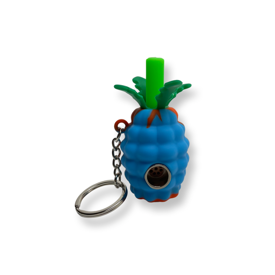 2.5-inch Silicone Pineapple Pipe Keychain – the ultimate hand-held delight for dry herb or marijuana. Don't miss out – it's for sale! They come in green with yellow , blue with red , green with white