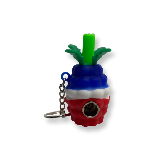 2.5-inch Silicone Pineapple Pipe Keychain – the ultimate hand-held delight for dry herb or marijuana. Don't miss out – it's for sale! They come in green with yellow , blue with red , green with white