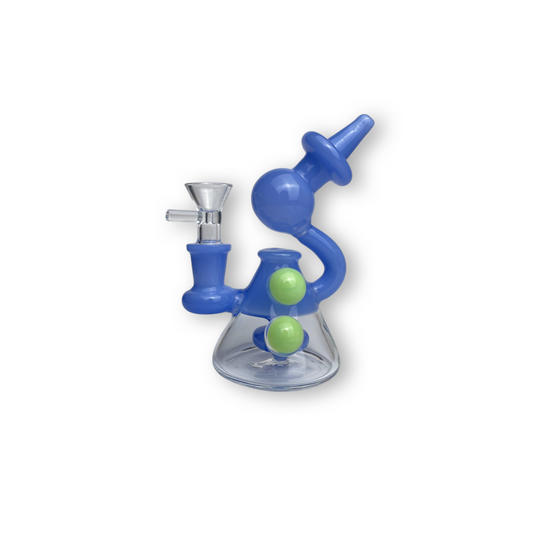 Black/ blue 5.5-inch Telescope Shower Head Rig – a stoner-approved piece for easier hits and maximum coolness. This affordable rig, for sale now, features a shower head perc , ensuring a smooth session. Elevate your vibes with the included 14mm weed bowl piece! Can be use for dabs/dry herb , Quality glass