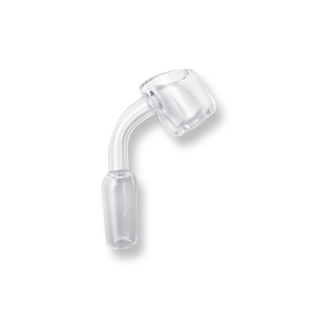 Banger Obtuse Angle 14mm – the enthusiastic stoner's essential now on sale. Crafted for a tilted entry, this quartz banger is designed to heat your concentrates and deliver vapor through your water pipe to your mouth. The anatomy includes a bucket for precise heating and a joint for easy connection