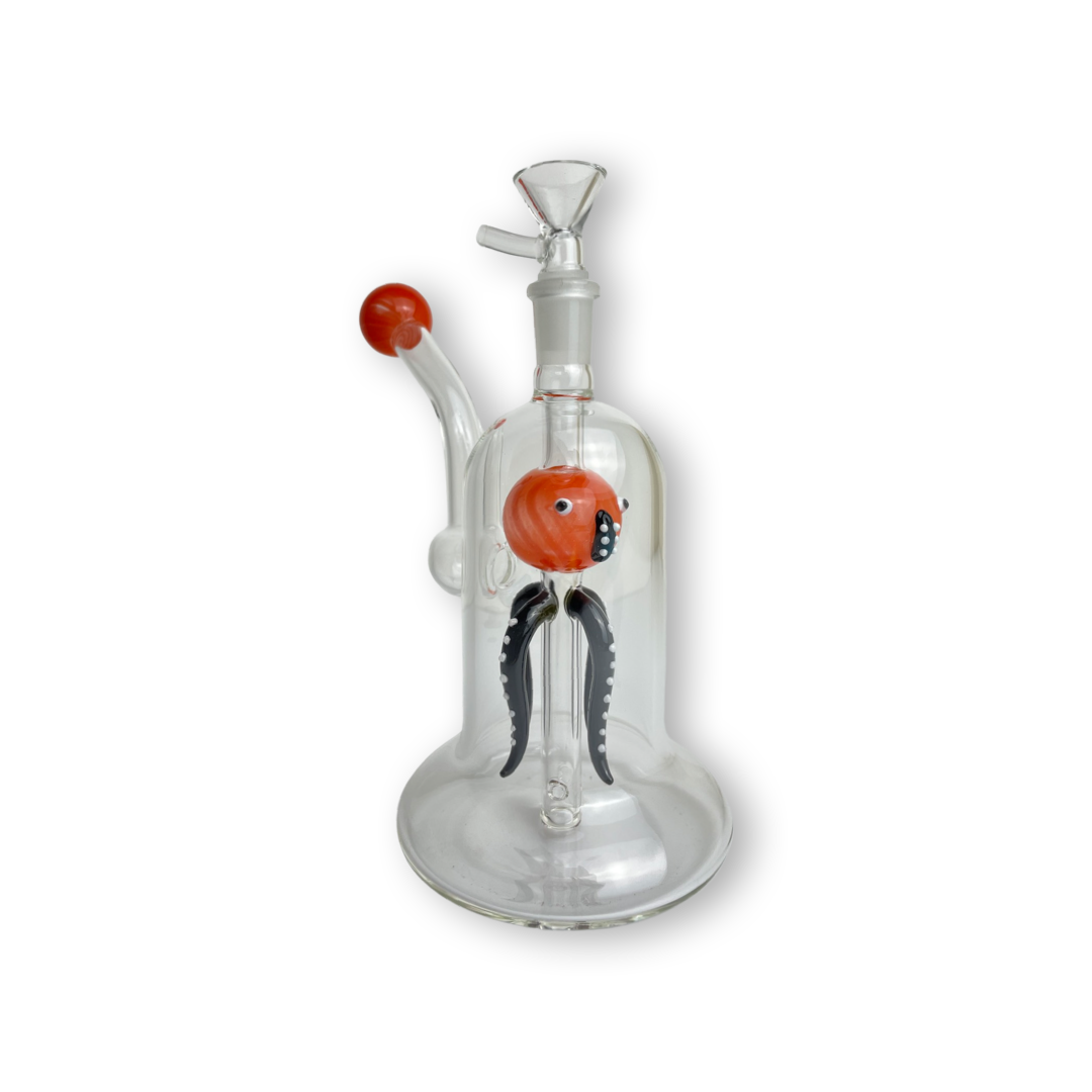 Teal/ orange 8 inch - Octopus Defuser Water Pipe – a unique rig crafted for stoner aesthetics. This affordable piece, for sale now, features an Octopus design bubble down stem perc, promising the smoothest hits. Elevate your vibes with the included 14mm dry herb bowl piece . Can be use for dabs/dry herb , only Quality glass